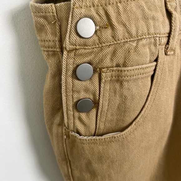 NEW Anrabess Small 4/6 Khaki Denim Overalls Cross Back Design Pockets Casual - Picture 10 of 14